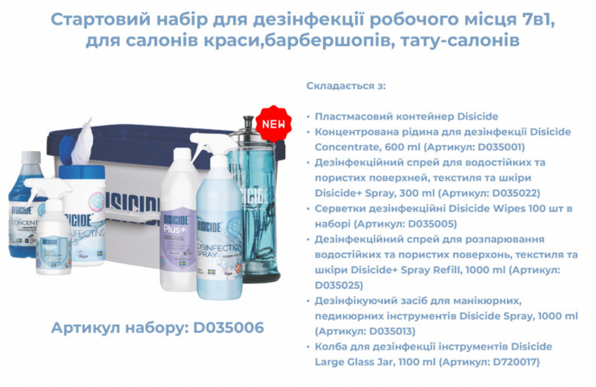 Стартовий набір для дезінфекції робочого місця Desicide 7в1, для салонів краси,барбершопів, тату-салонів D035006 фото